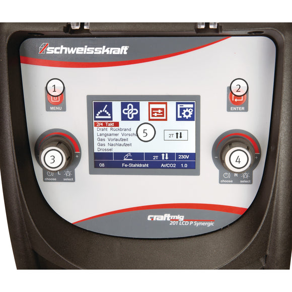 Pulse inert gas welder CRAFT-MIG 201 LCD P Synergic incl. welding helmet and gloves