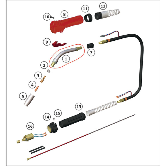 MIG/MAG welding torch, gas cooled SMB25 3m Alu