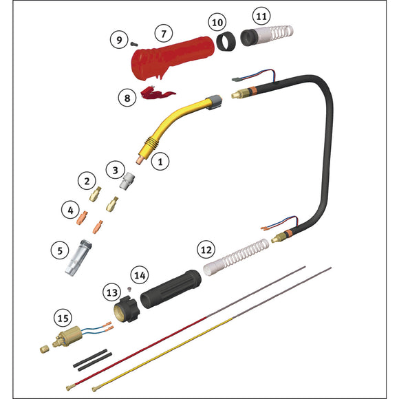 MIG/MAG welding torch, gas cooled SMB36 3m Alu