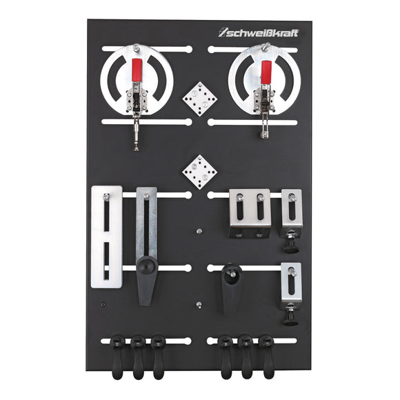 Starter set clamping system for assembly and work table with 8 - 10 mm slots