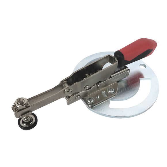 Vertical clamp with round adapter plate, closed Length 173 mm, clamping range 0 - 35 mm