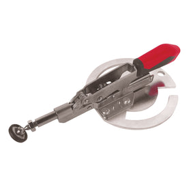 Horizontal clamp with round adapter plate, open Length 253 mm, clamping range 0 - 35 mm