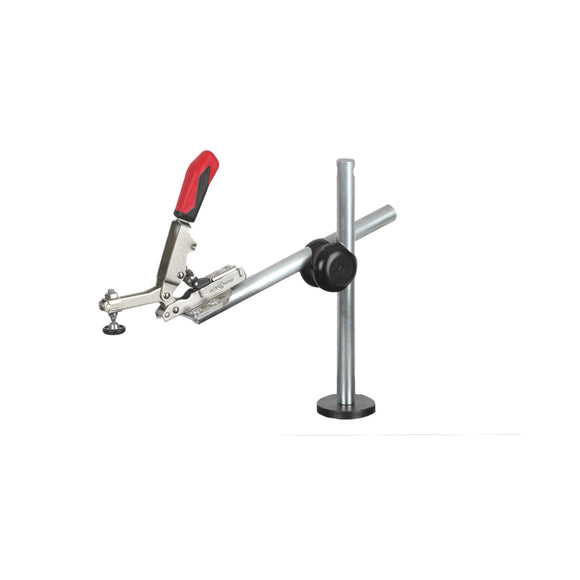 Vertical clamp on tripod with clamping bolt for perforated plates Ø 28 mm