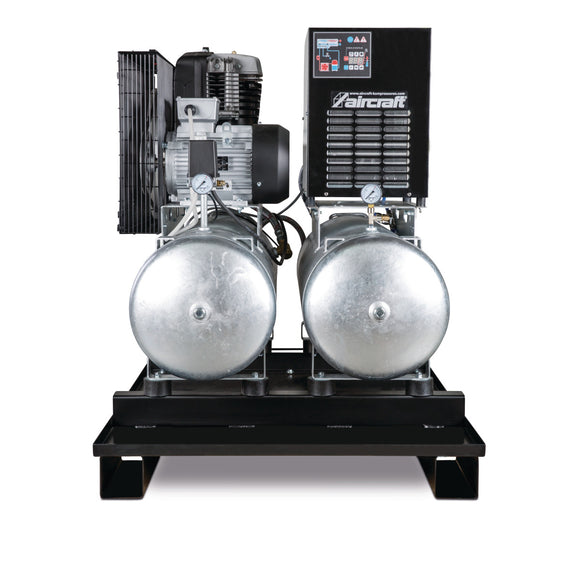 Stationary piston compressor with 2x 100 liter compressed air tanks and refrigeration dryer AIRPROFI DUO 703 / 2x100 / 10K