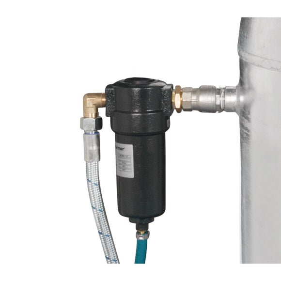 Stationary piston compressor with refrigerant dryer, fine filter, condensate conditioner for oil-water separation and automatic steam trap AIRPROFI 703/270/10 VKK