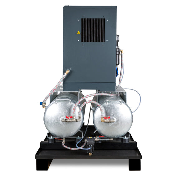 Compressed air central unit with 2x100 l container, refrigeration dryer, automatic steam trap, pre-filter and condensate conditioner for oil-water separation A-DUO-MICRO SE 4.0-10 2x100 KK