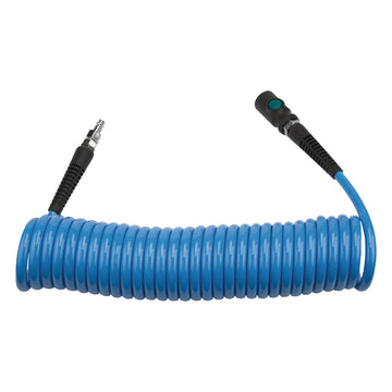 Spiral hose PU 8x12mm 7.5m with one-hand safety coupling