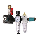 End distributor box with two safety couplings, stopcock and filter pressure regulator and mist oiler 12 bar 18 mm-1