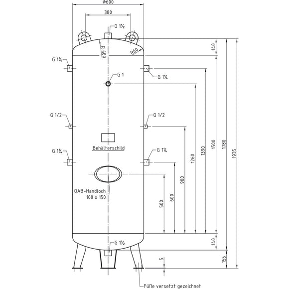 Compressed air tank DB VZ 500/16 V