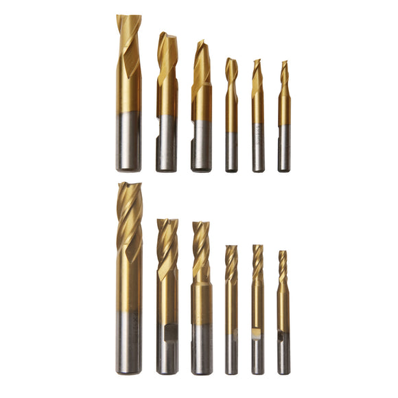 End mill set HSS, 12-piece