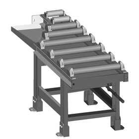 Roller conveyor 2000 x 520 mm, discharge side, motorized, for 60 ° cuts
