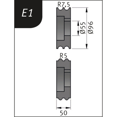Bending rollers Typ E1, Ø 96 x 55 x 50 mm, R 7.5 / 5 mm