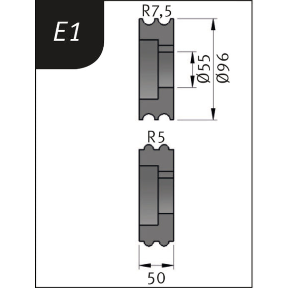 Bending rollers Typ E1, Ø 96 x 55 x 50 mm, R 7.5 / 5 mm