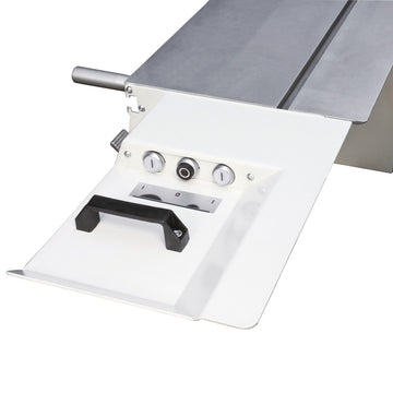 On-off switch for main and scoring saw blade on sliding carriage