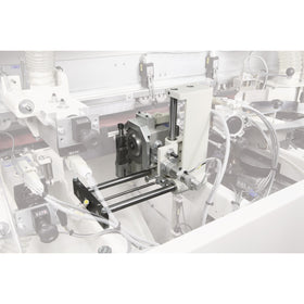 Flush-trimming unit with saw and function corner rounds