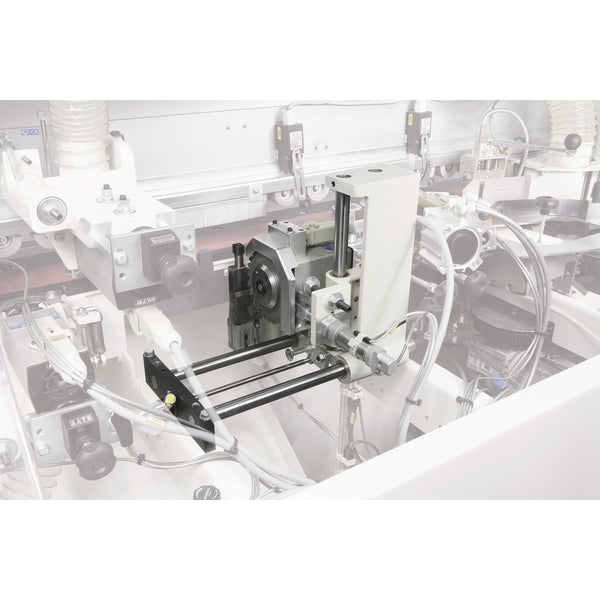 Flush-trimming unit with saw and function corner rounds
