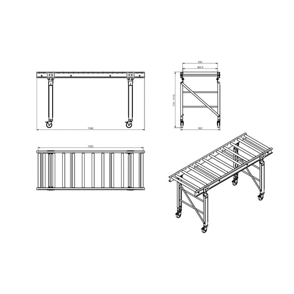 Roller conveyor 1500 x 500 mm