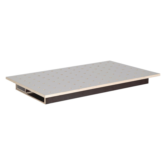 Table top 120x80 cm, HPL perforated grid plate Ø20 mm, with drawer